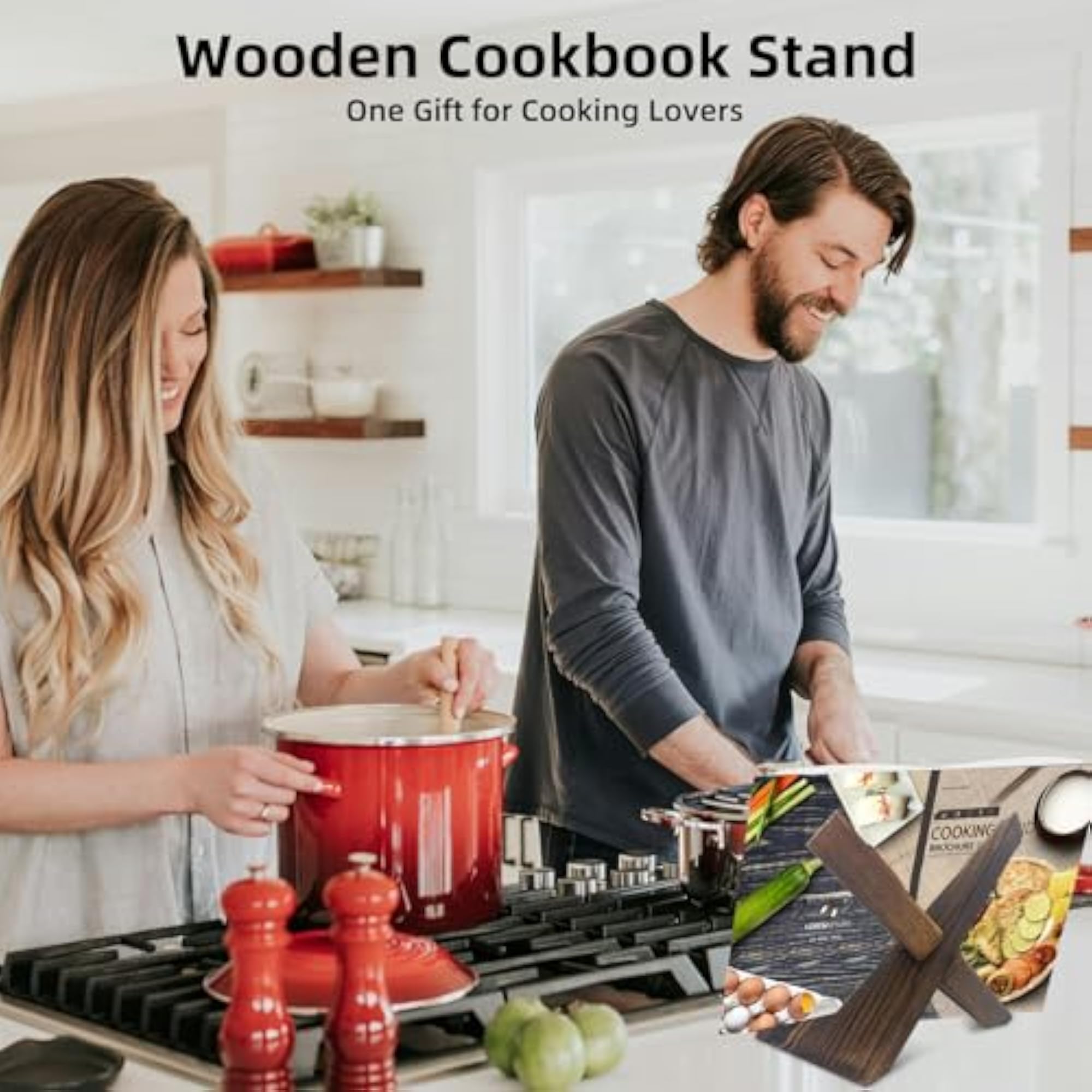 Wooden Cookbook Stand for Kitchen, Recipe Book Holder
